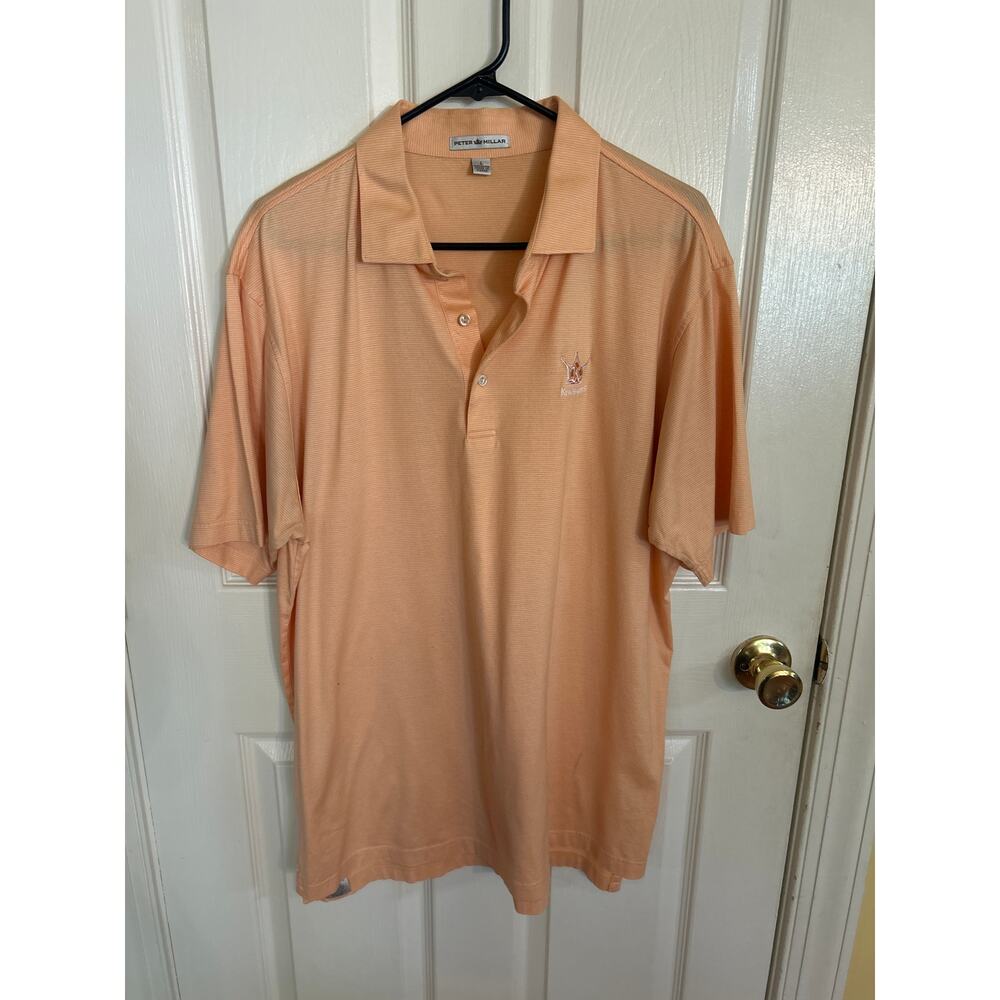 Peter Millar Kingsbarns Orange Light Striped Polo Shirt ‎ Size Large